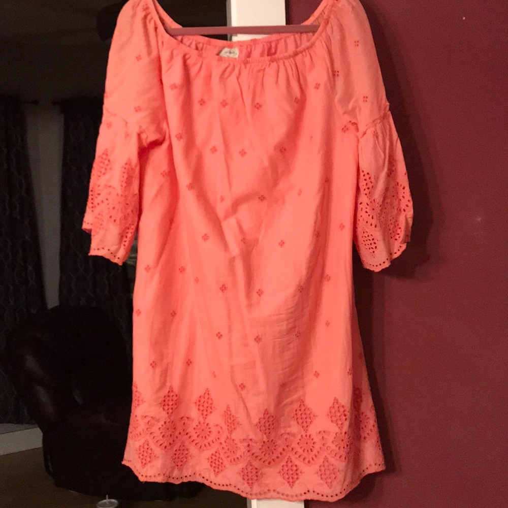 Coral summer dress - off shoulder